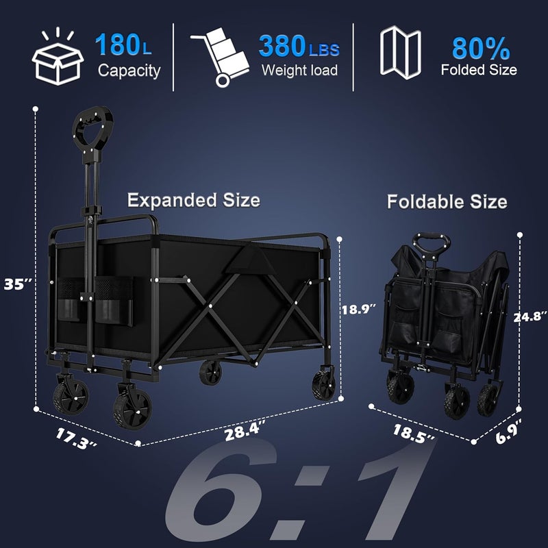 Eworld Collapsible Wagon Cart – 380LBS Folding Beach Utility Wagon, Portable Grocery & Transport Cart for Beach, Camping, Garden & Shopping - Image 2